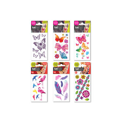 PRICE FOR 6 ASSORTED TEMPORARY TATTOO BUTTERFLY & FLOWER 