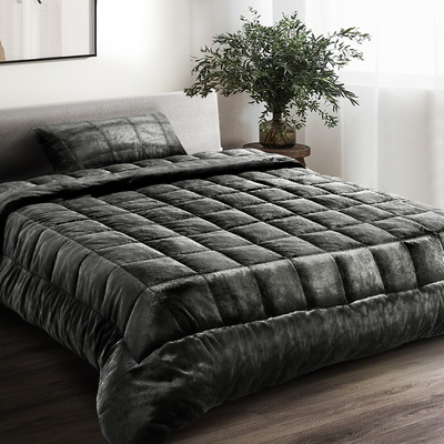 Quilt Fleece Throw Blanket Comforter Duvet Charcoal Single