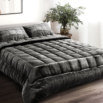 Quilt Comforter Fleece Throw Blanket Doona Charcoal Super King