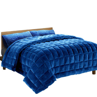 Giselle Bedding Faux Mink Quilt Duvet Comforter Fleece Throw Blanket Navy Super King