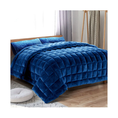 Giselle Bedding Faux Mink Quilt Comforter Winter Throw Blanket Doona Navy Single