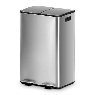 Pedal Bins Rubbish Bin Dual Compartment Waste Recycle Dustbins 60L Silver