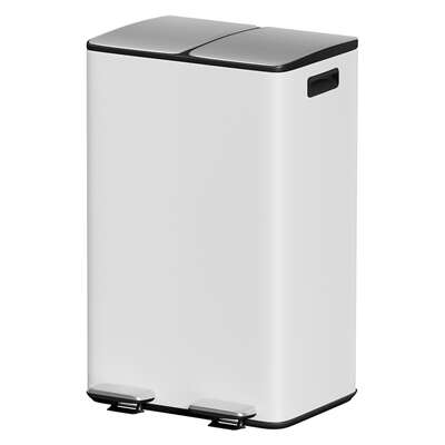 Pedal Bins Rubbish Bin Dual Compartment Waste Recycle Dustbins 60L White