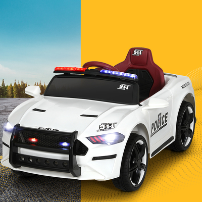 Kids Ride On Car Electric Patrol Police Cars Battery Powered Toys 12V White