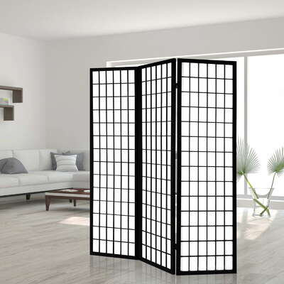 3 Panel Wooden Room Divider - Black