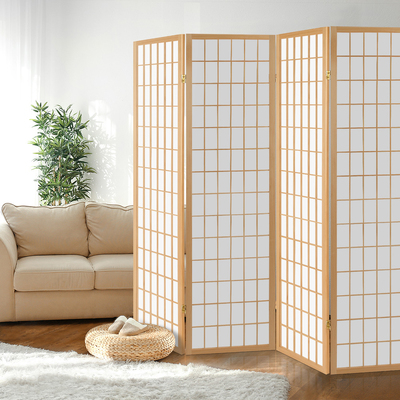 4 Panel Room Divider Screen 174x179cm Natural