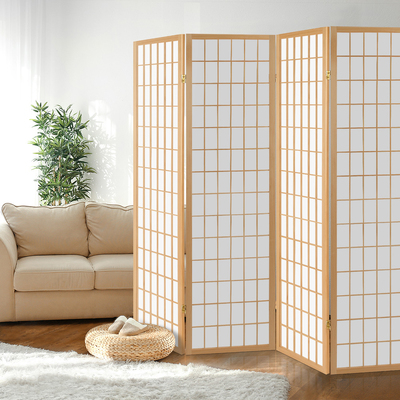4 Panel Wooden Room Divider - Natural