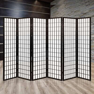  6 Panel Room Divider Privacy Screen Foldable Pine Wood Stand Black