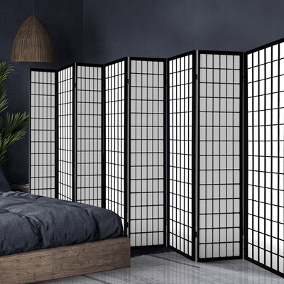  8 Panel Room Divider Privacy Screen Dividers Stand Oriental Vintage Black