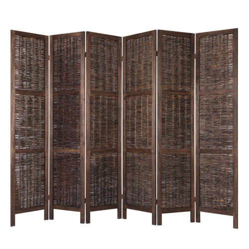 6 Panel Room Divider Privacy Screen Foldable Wood Willow Stand