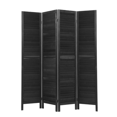 4 Panel Room Divider Screen Privacy Wood Dividers Timber Stand Black