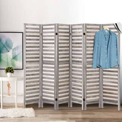  6 Panel Room Divider Privacy Screen Foldable Wood Stand Grey