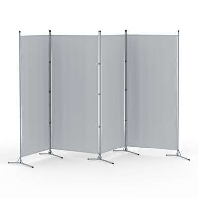4 Panel Room Divider Screen 345x180cm with Grey Fabric Panels