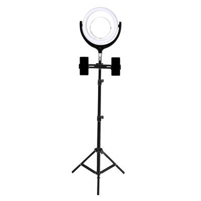 LED Ring Light with Tripod Stand Phone Holder Makeup Mirror Black