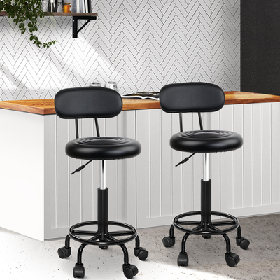 Set of 2 Salon Swivel Stools with Back Beauty Hairdressing Black