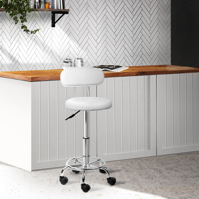 PU Leather Swivel Salon Stool - White