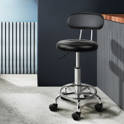 Salon Stool Swivel Chair Backrest Black
