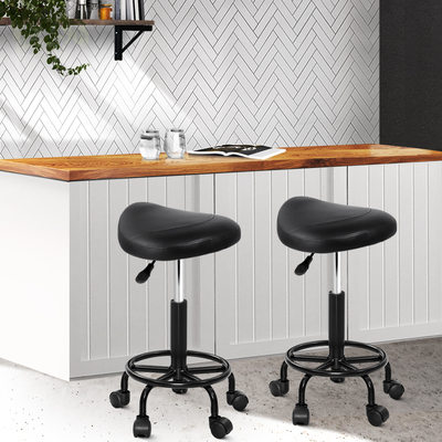 Set of 2 Saddle Chair Salon Swivel Stools Hydraulic Lift Barber Black 