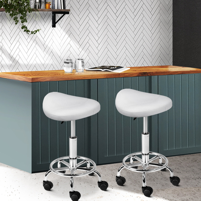 Set of 2 Saddle Salon Stool White Swivel Barber Hair Dress Chair Hydraulic Lift