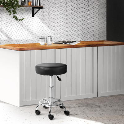 PU Leather Swivel Salon Stool - Black