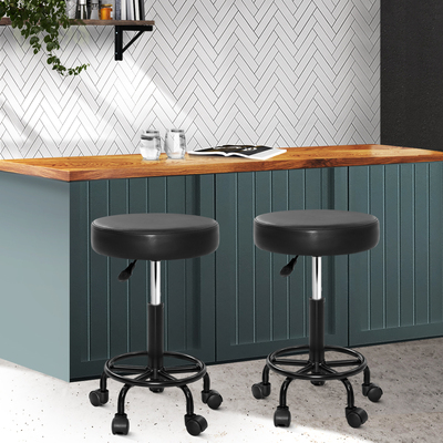 Set of 2 Salon Stools Saddle Chair Swivel Stools Black