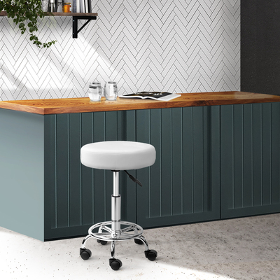 PU Leather Swivel Salon Stool - White