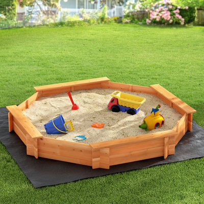 Kids Wooden Round Sandpit With Cover & Bench