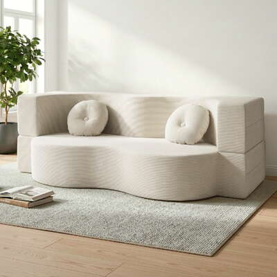 Folding Sofa Bed Floor Couch 2-in-1 Convertible Futon Loveseat Beige