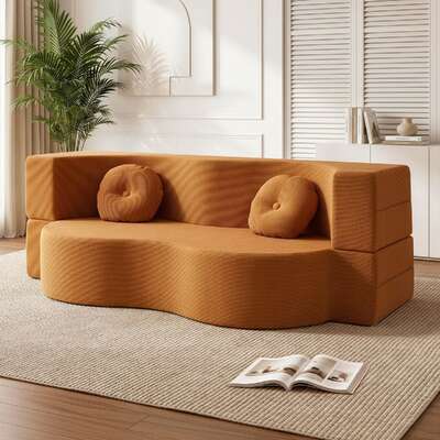 Folding Sofa Bed Floor Couch Futon Loveseat Orange | EXTG