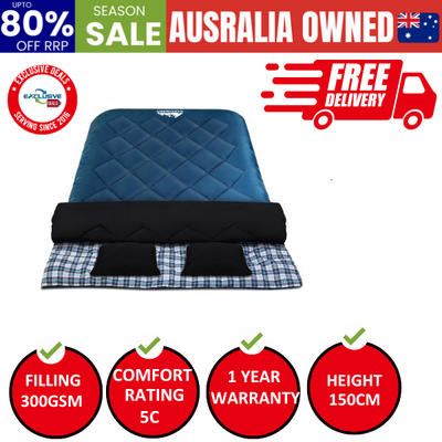 Weisshorn Sleeping Bag Bags Double Camping Hiking -10°C to 15°C Tent Winter Thermal Navy
