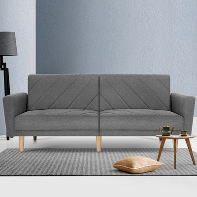  Sofa Bed Lounge 3 Seater Futon Couch Wood Furniture Grey Fabric 193cm