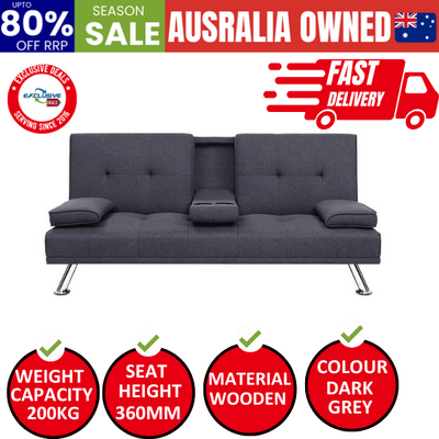 Sofa Bed 175CM Dark Grey Fabric