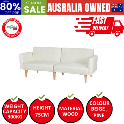 Sofa Bed 3 Seater Lounge Futon Couch Bed Adjustable Recliner Fabric Beige