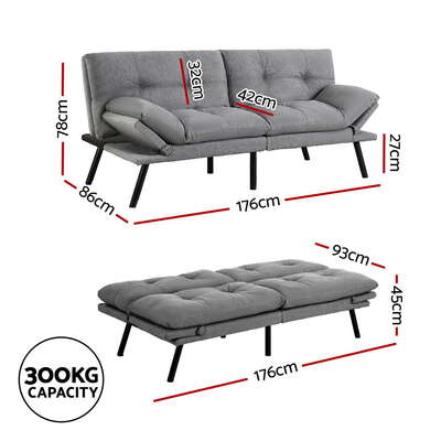  Sofa Bed Convertible 3 Seater Couch Recliner Lounge Chair Fabric Grey