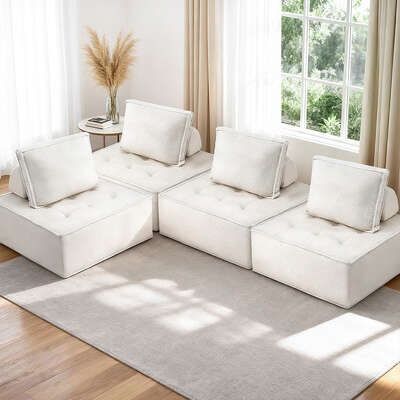 4-Seater Floor Sofa Lounge Chair With Pillows Foldable Tatami Recliner Living Room Bedroom