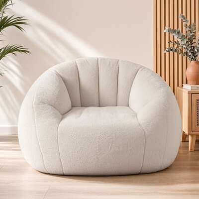 Faux Fur Bean Bag Floor Couch White | EXTG