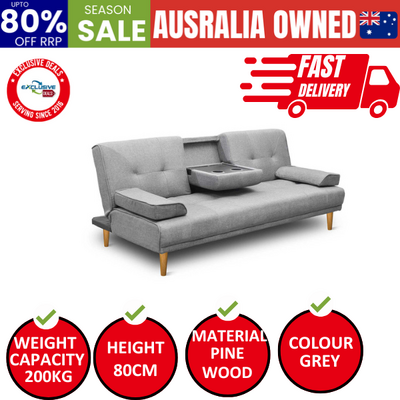 Sofa Bed 188CM Grey Linen
