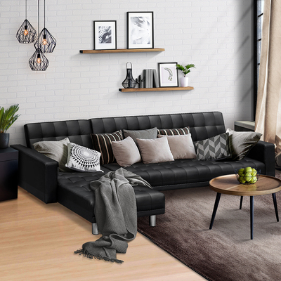  Modular PU Leather Sofa Bed - Black 