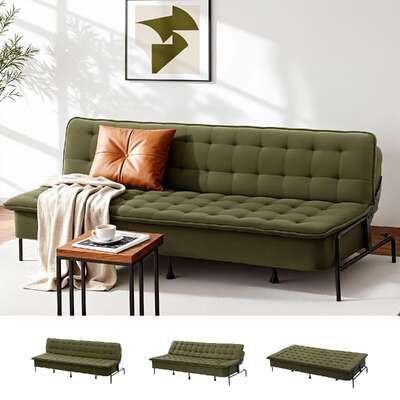 3 Seater Sofa Bed Innerspring Futon Couch Green | EXTG