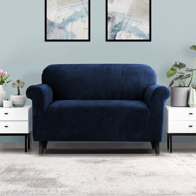 Velvet Sofa Cover Plush Couch Cover Lounge Slipcover 2 Seater Sapphire