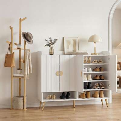 Shoe Cabinet Clothes Rack Storage Set White | EXTG