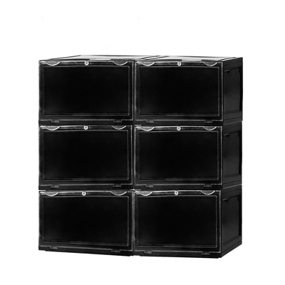 Clear Plastic Shoes Storage Boxes Sneaker Display Case 6pc Black