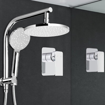 Chrome Handheld Round High Pressure Rain Shower Head Set with Mixer Tap