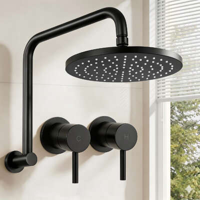 9 Inch Rain Shower Head Wall Tap Matt Black | EXTG