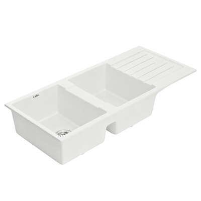 Kitchen Sink 116x50cm Granite Stone Sink Double Bowl White