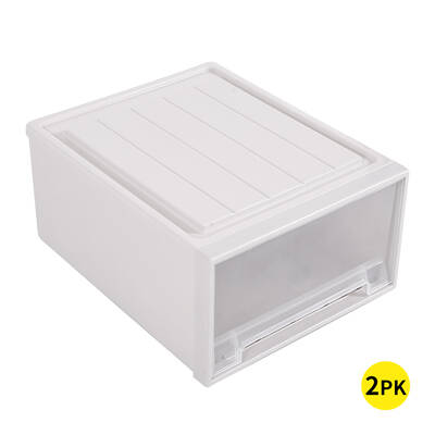 2x Plastic Wide Drawer Shoes Storage Boxes Stackable Clothes Kids Toys Organiser