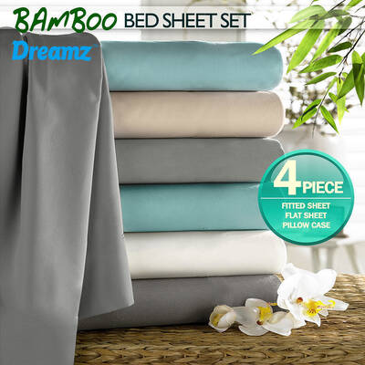 4 Pcs Natural Bamboo Cotton Bed Sheet Set in Size Queen Bluish Grey