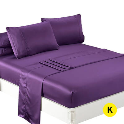 Ultra Soft Silky Satin Bed Sheet Set in King Size in Purple Colour