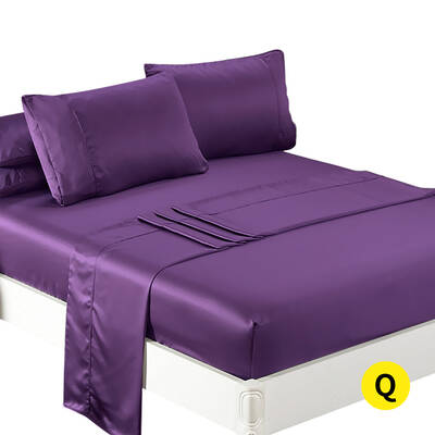 Ultra Soft Silky Satin Bed Sheet Set in Queen Size in Purple Colour