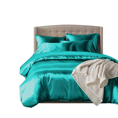 Silk Satin Quilt Duvet Cover Set in Double Size in Teal Colour